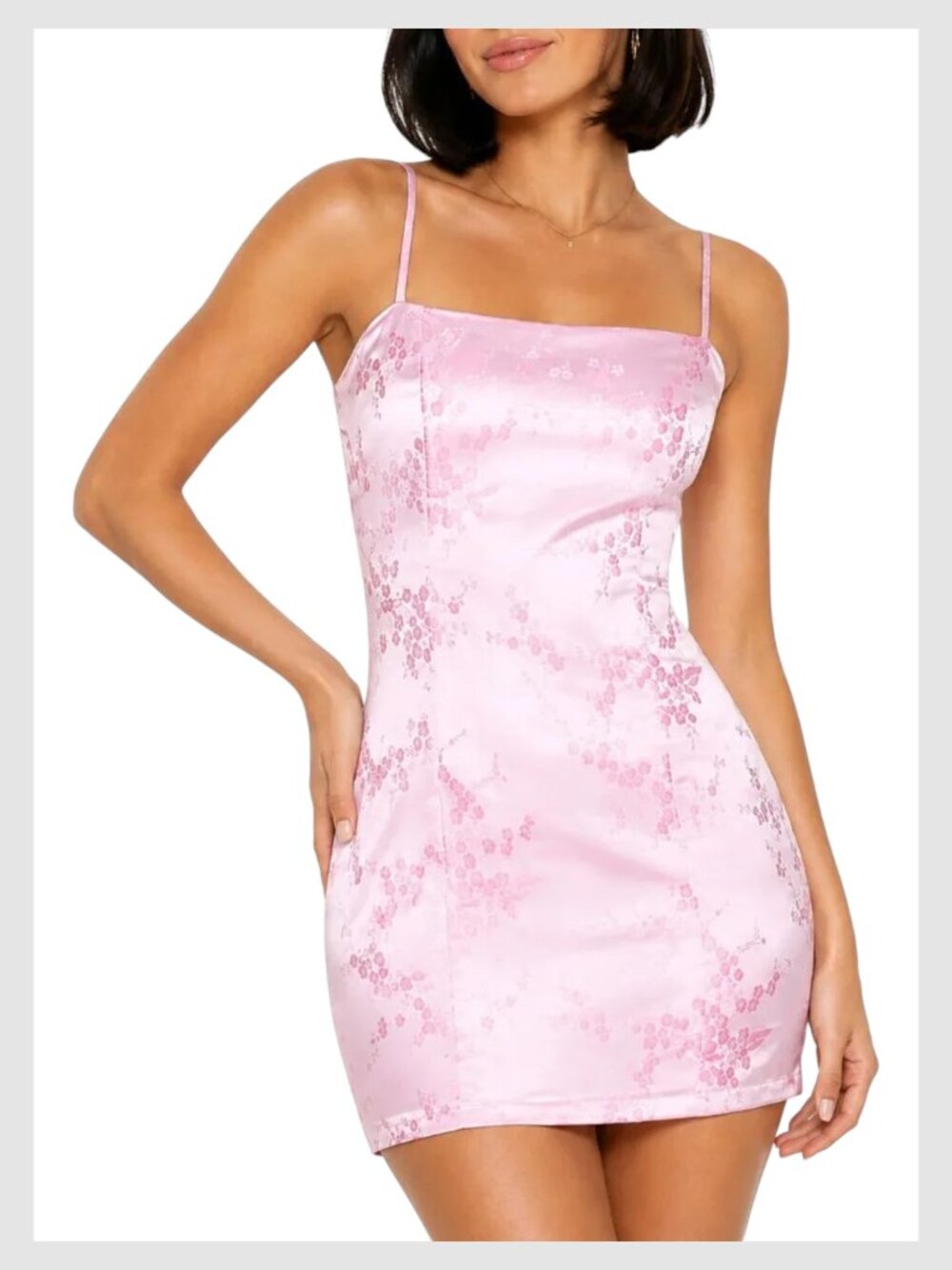 Superdown Pink Satin Floral Jacquard Mini Dress Bodycon XS